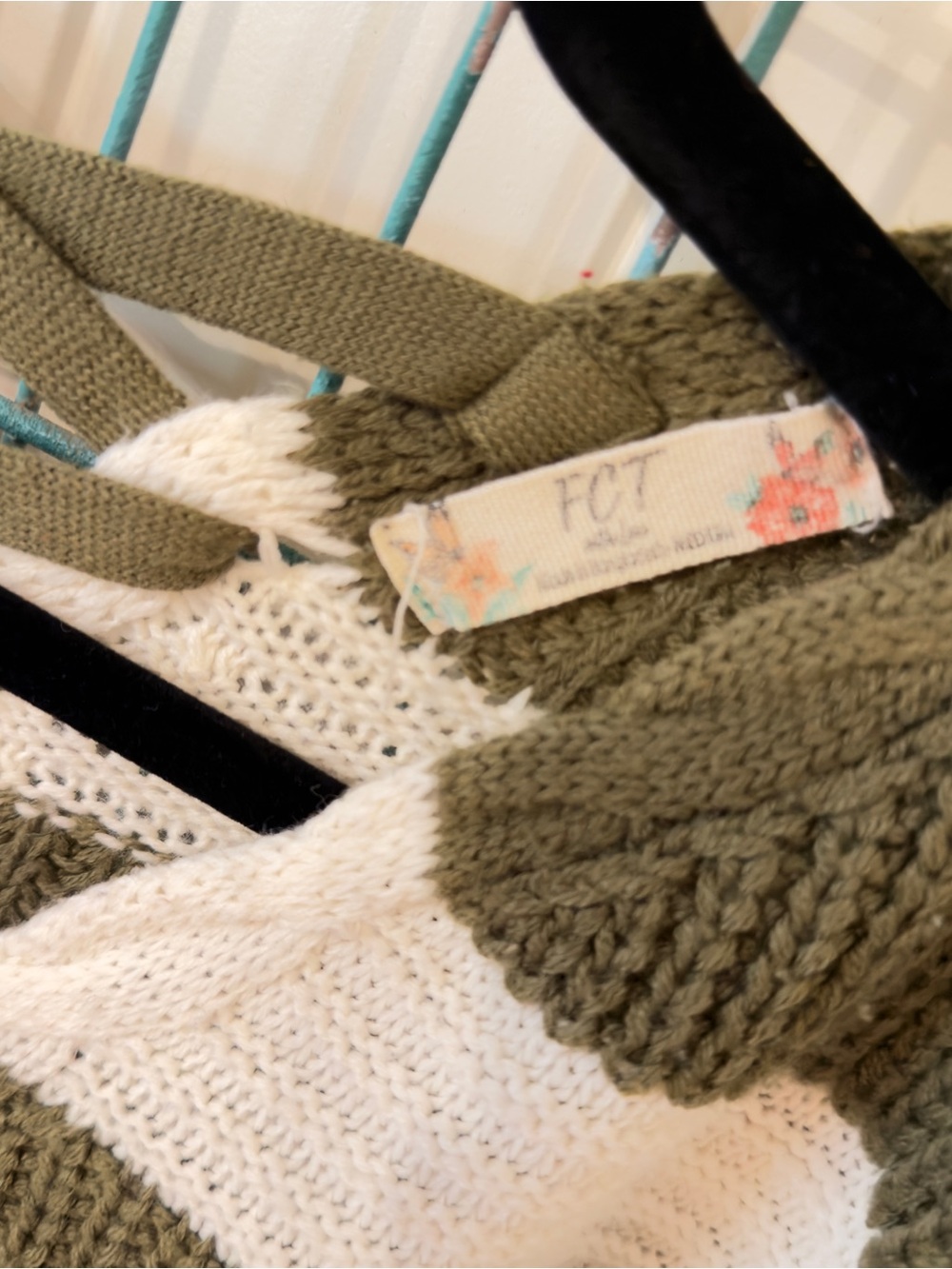 FCT with Love Striped Sweater Medium Olive Mustard Cream V-Neck Boho - Picture 8 of 8